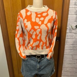 THML Boho Chic Festival Style Crewneck Sz Sm Women Sweater Orange Print